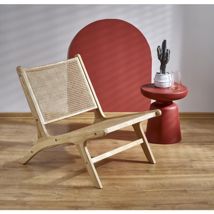 Fotel do salonu, w kolorze naturalnym w stylu boho, rattan naturalny