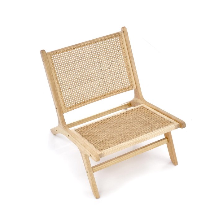 Fotel do salonu, w kolorze naturalnym w stylu boho, rattan naturalny