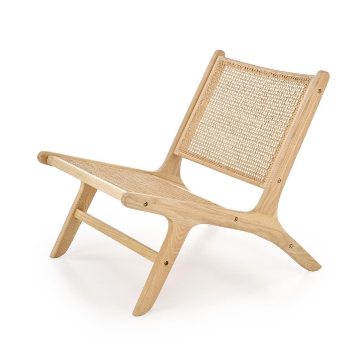 Fotel do salonu, w kolorze naturalnym w stylu boho, rattan naturalny