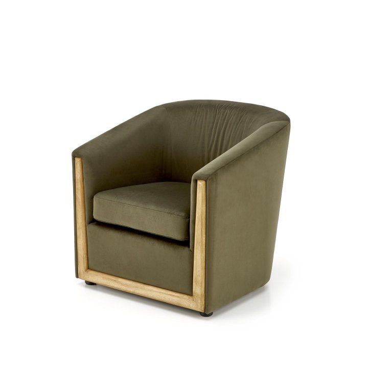 Klasyczny Fotel do salonu w tkaninie velvet, w kolorze zielonym, sklejka gięta
