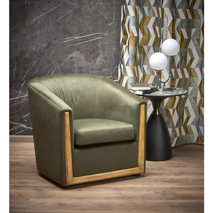 Klasyczny Fotel do salonu w tkaninie velvet, w kolorze zielonym, sklejka gięta