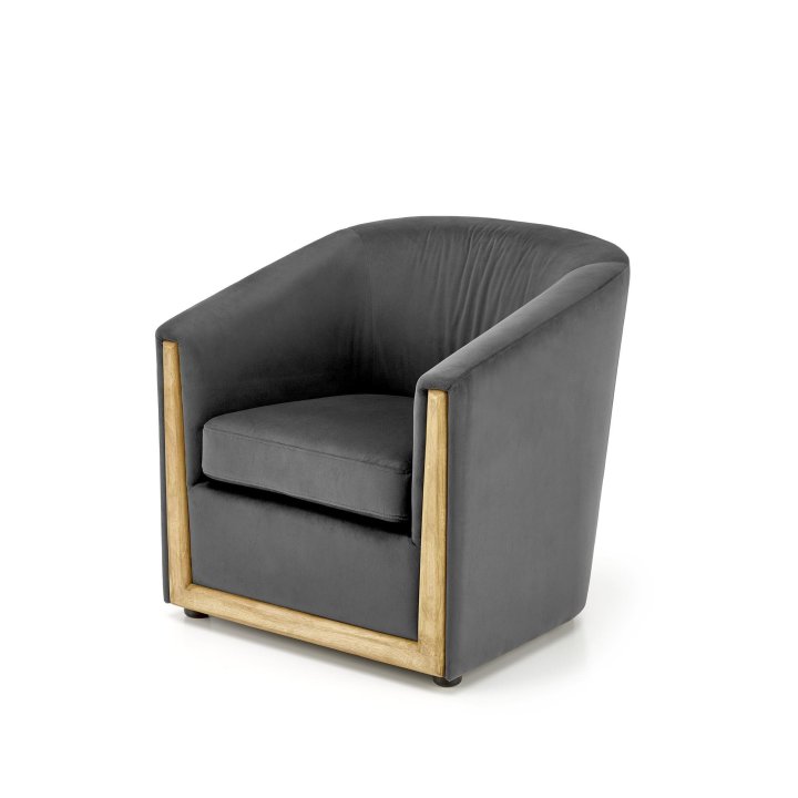 Klasyczny Fotel do salonu w tkaninie velvet, w kolorze popielatym, sklejka gięta