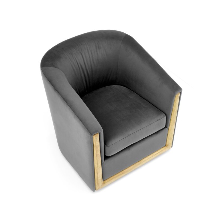 Klasyczny Fotel do salonu w tkaninie velvet, w kolorze popielatym, sklejka gięta