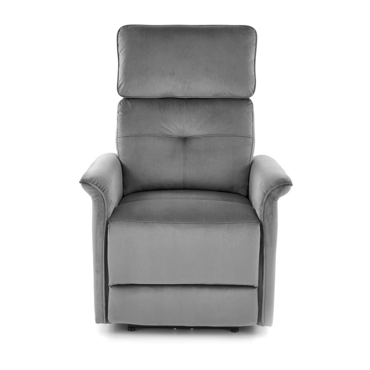 Fotel do salonu z funkcją elektrycznego rozkładania, gniazdo USB, kolor popielaty, tkanina velvet