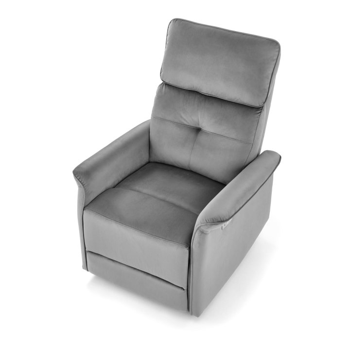 Fotel do salonu z funkcją elektrycznego rozkładania, gniazdo USB, kolor popielaty, tkanina velvet