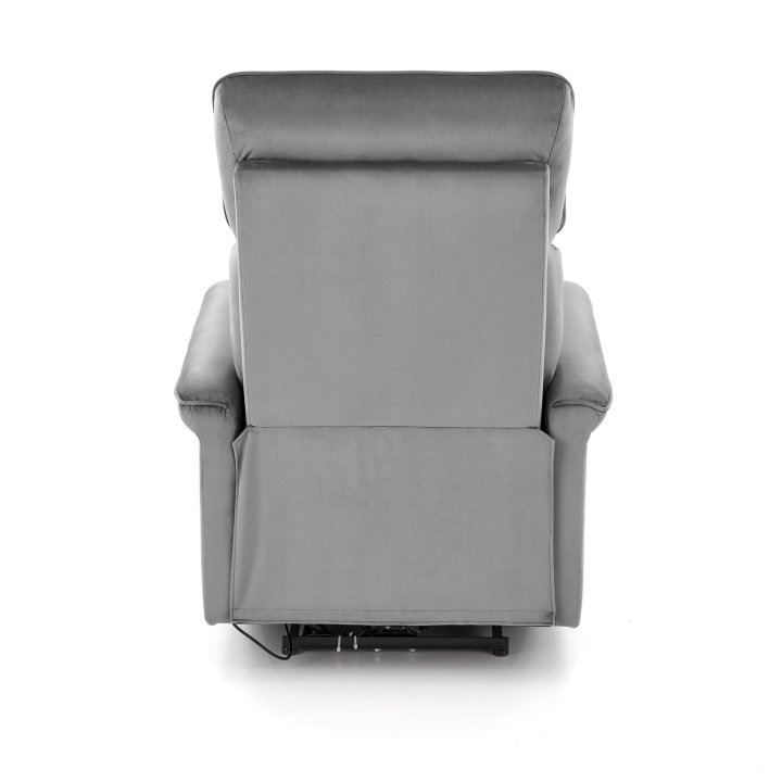 Fotel do salonu z funkcją elektrycznego rozkładania, gniazdo USB, kolor popielaty, tkanina velvet