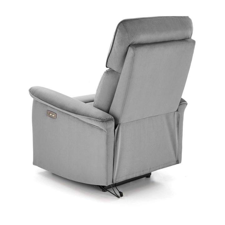 Fotel do salonu z funkcją elektrycznego rozkładania, gniazdo USB, kolor popielaty, tkanina velvet