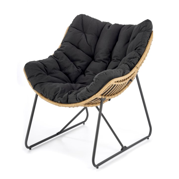 Fotel do salonu boho nowoczesny, kolor czarny i rattan syntetyczny