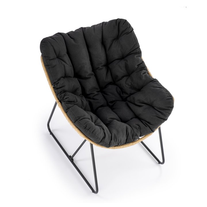 Fotel do salonu boho nowoczesny, kolor czarny i rattan syntetyczny