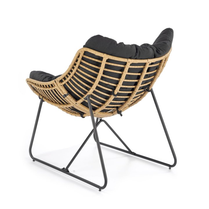 Fotel do salonu boho nowoczesny, kolor czarny i rattan syntetyczny