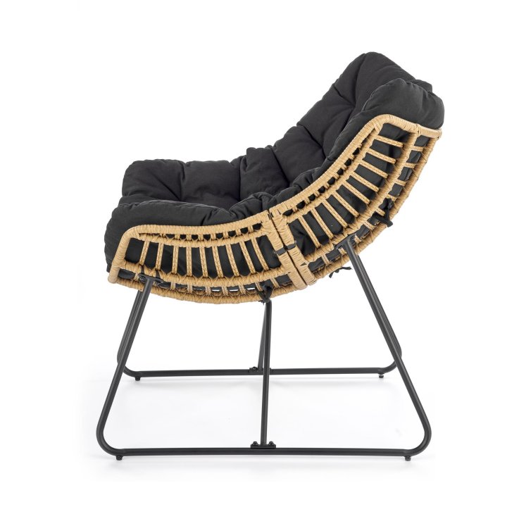 Fotel do salonu boho nowoczesny, kolor czarny i rattan syntetyczny