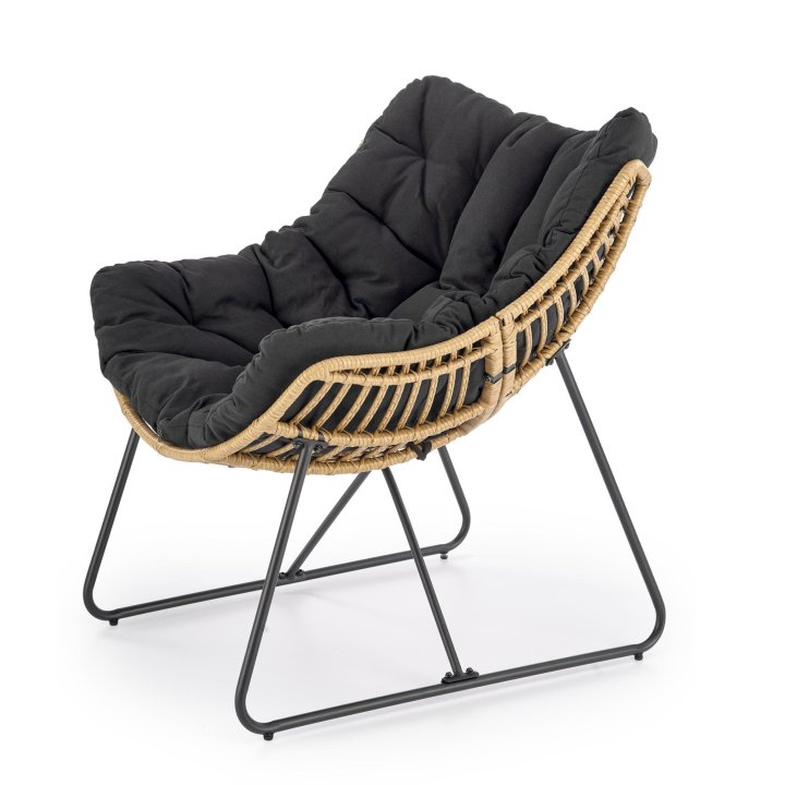 Fotel do salonu boho nowoczesny, kolor czarny i rattan syntetyczny