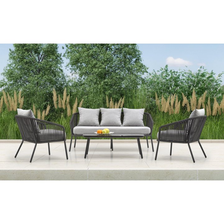 Zestaw ogrodowy skandynawski boho nowoczesny, kolor ciemny popiel, jasny popiel