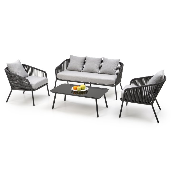 Zestaw ogrodowy skandynawski boho nowoczesny, kolor ciemny popiel, jasny popiel