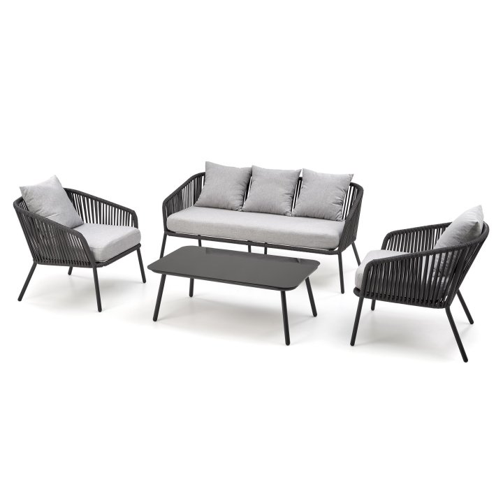 Zestaw ogrodowy skandynawski boho nowoczesny, kolor ciemny popiel, jasny popiel