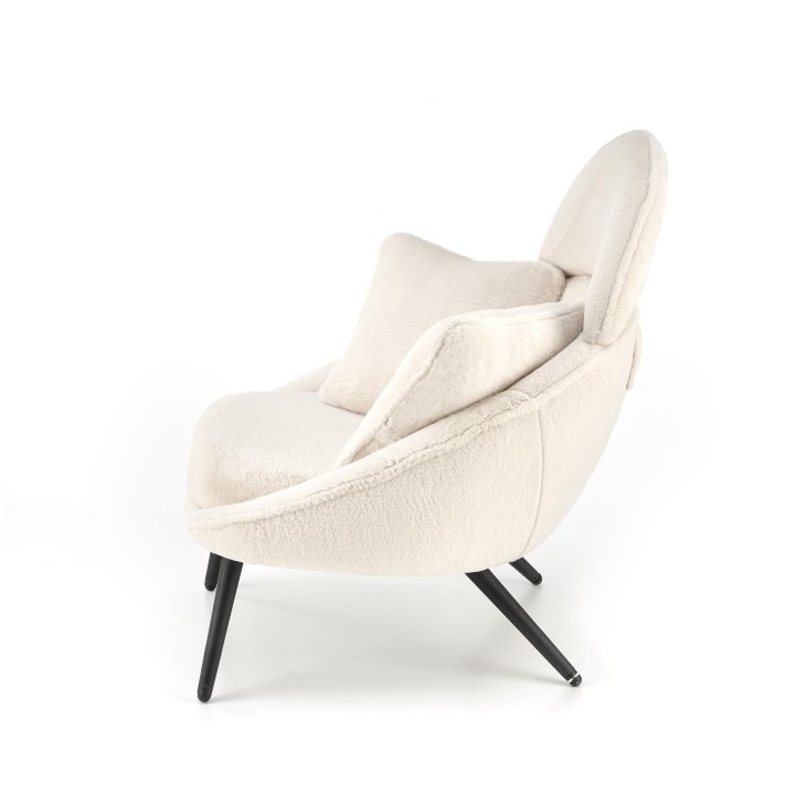 Fotel do salonu, nowoczesny, kolor kremowy z poduszkami na czarnych nogach