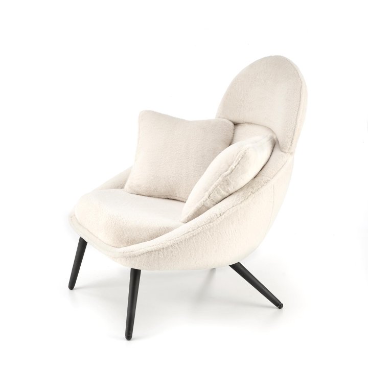 Fotel do salonu, nowoczesny, kolor kremowy z poduszkami na czarnych nogach