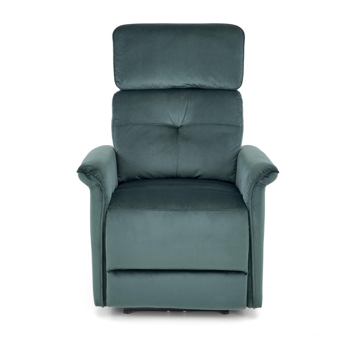 Fotel do salonu z funkcją elektrycznego rozkładania, gniazdo USB, kolor ciemny zielony, tkanina velvet