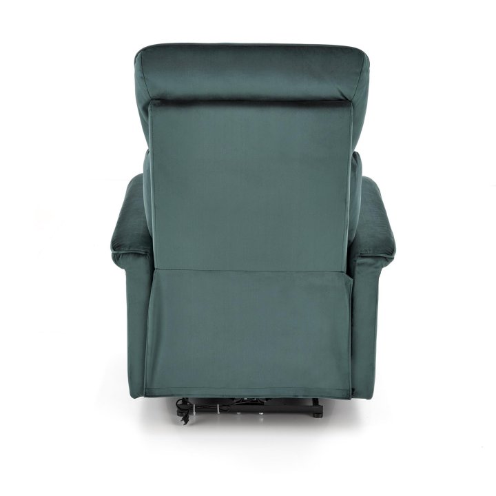 Fotel do salonu z funkcją elektrycznego rozkładania, gniazdo USB, kolor ciemny zielony, tkanina velvet