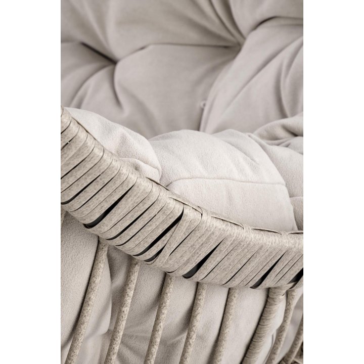 Fotel ogrodowy boho skandynawski, kolor jasny popiel, tkanina rattan syntetyczny, stal