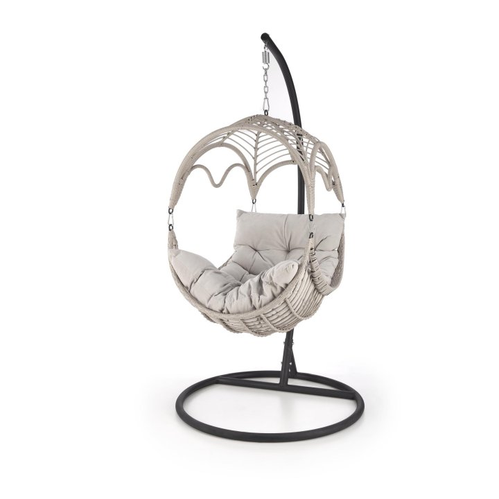 Fotel ogrodowy boho skandynawski, kolor jasny popiel, tkanina rattan syntetyczny, stal