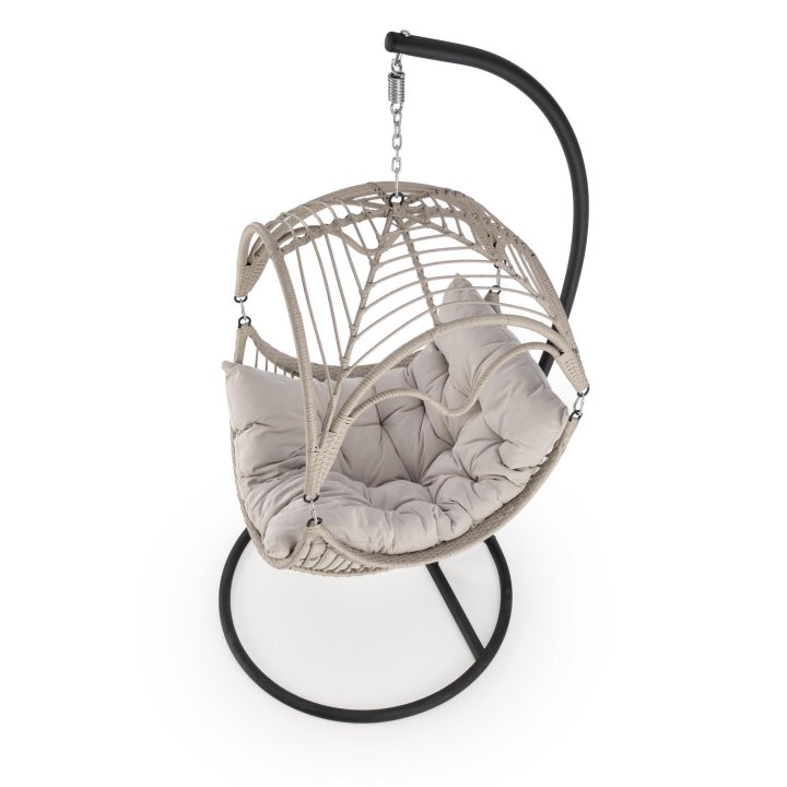 Fotel ogrodowy boho skandynawski, kolor jasny popiel, tkanina rattan syntetyczny, stal