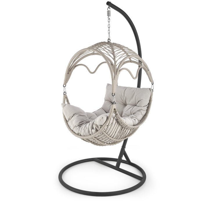 Fotel ogrodowy boho skandynawski, kolor jasny popiel, tkanina rattan syntetyczny, stal