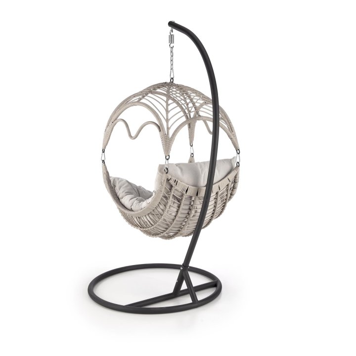 Fotel ogrodowy boho skandynawski, kolor jasny popiel, tkanina rattan syntetyczny, stal