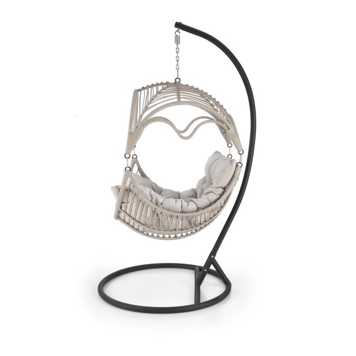 Fotel ogrodowy boho skandynawski, kolor jasny popiel, tkanina rattan syntetyczny, stal