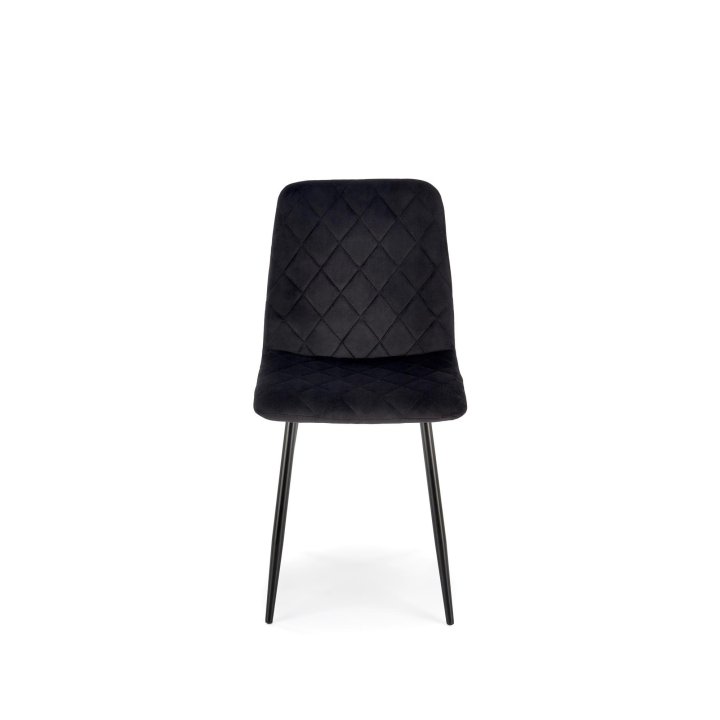 Czarne pikowane krzesło do jadalni z czarnymi nogami