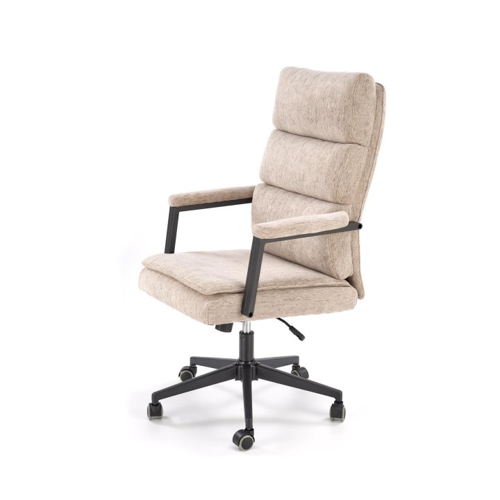 Fotel do biurka nowoczesny, beżowy, tapicerowany tkaniną, kółka kauczukowe