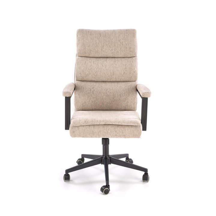 Fotel do biurka nowoczesny, beżowy, tapicerowany tkaniną, kółka kauczukowe