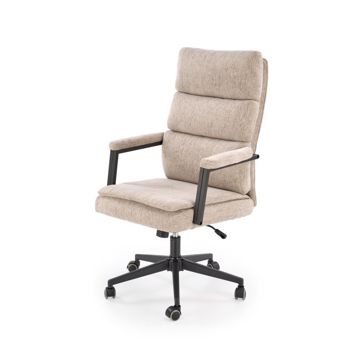 Fotel do biurka nowoczesny, beżowy, tapicerowany tkaniną, kółka kauczukowe