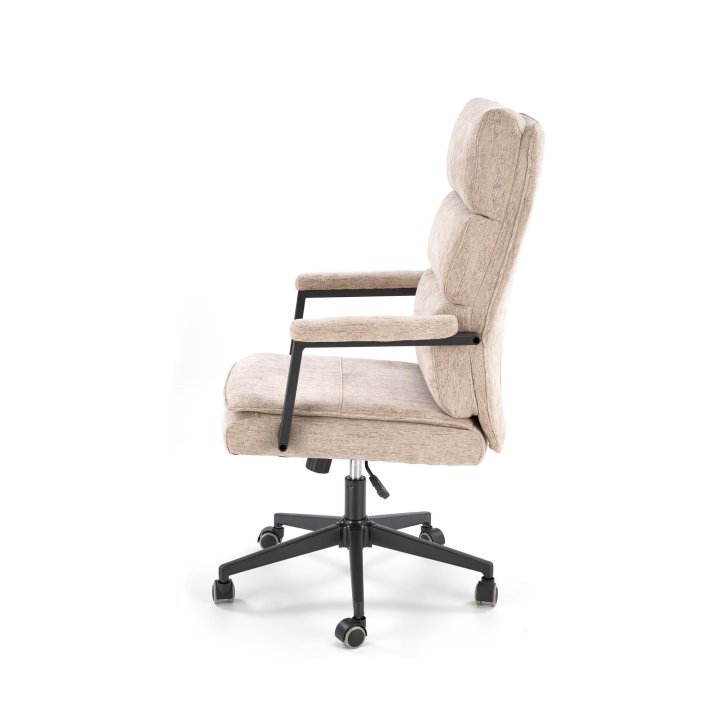 Fotel do biurka nowoczesny, beżowy, tapicerowany tkaniną, kółka kauczukowe