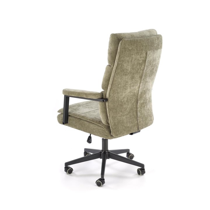 Fotel do biurka nowoczesny, oliwkowy, tapicerowany tkaniną, kółka kauczukowe