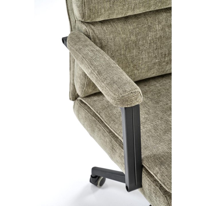 Fotel do biurka nowoczesny, oliwkowy, tapicerowany tkaniną, kółka kauczukowe
