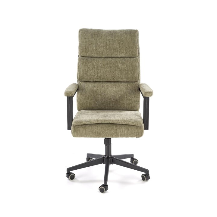 Fotel do biurka nowoczesny, oliwkowy, tapicerowany tkaniną, kółka kauczukowe
