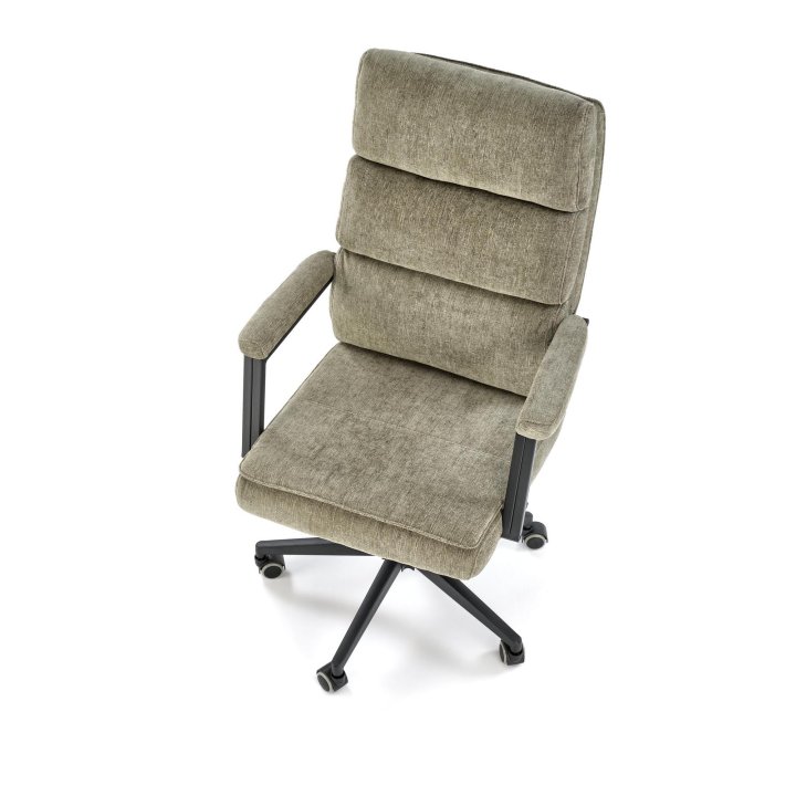 Fotel do biurka nowoczesny, oliwkowy, tapicerowany tkaniną, kółka kauczukowe