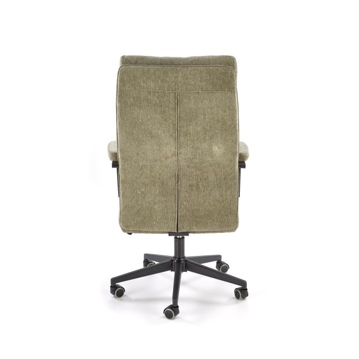Fotel do biurka nowoczesny, oliwkowy, tapicerowany tkaniną, kółka kauczukowe