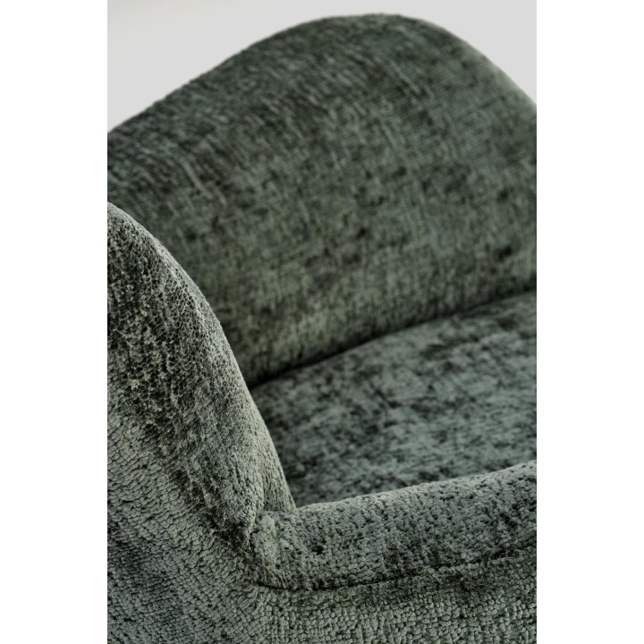 Fotel do salonu, bujany, nowoczesny, kolor ciemny zielony, na płozach drewnianych.