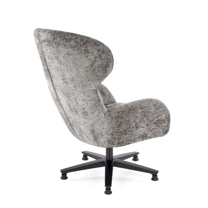 Fotel do salonu typu uszak w kolorze popielatym z czarną podstawą