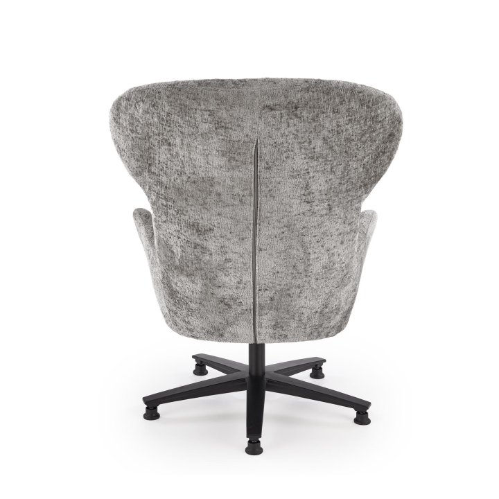 Fotel do salonu typu uszak w kolorze popielatym z czarną podstawą