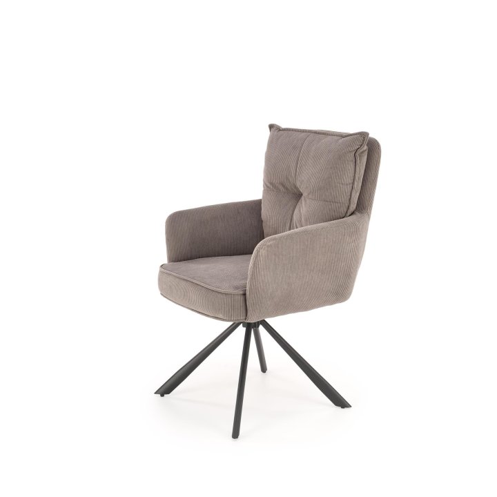 Krzesło popielate obrotowe do salonu z podłokietnikami i miękkim siedziskiem