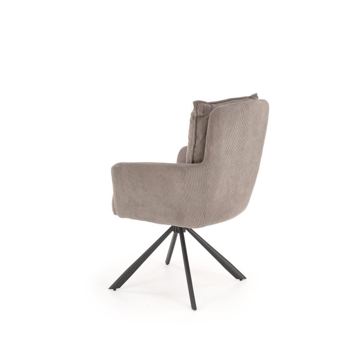 Krzesło popielate obrotowe do salonu z podłokietnikami i miękkim siedziskiem