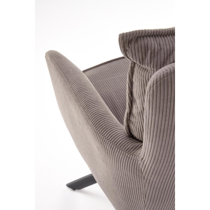 Krzesło popielate obrotowe do salonu z podłokietnikami i miękkim siedziskiem