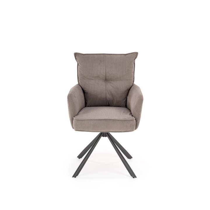 Krzesło popielate obrotowe do salonu z podłokietnikami i miękkim siedziskiem