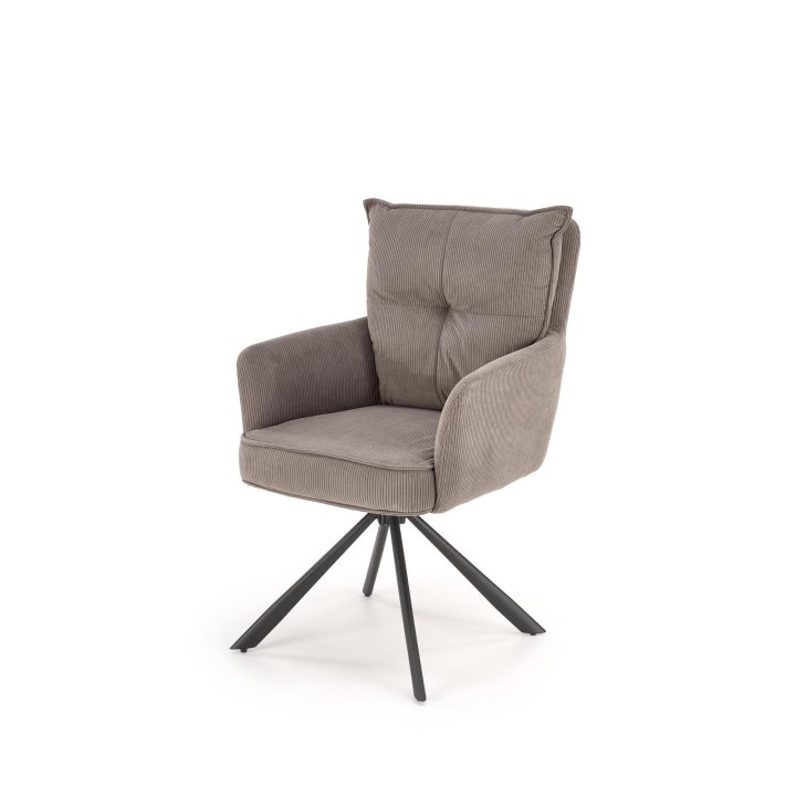 Krzesło popielate obrotowe do salonu z podłokietnikami i miękkim siedziskiem