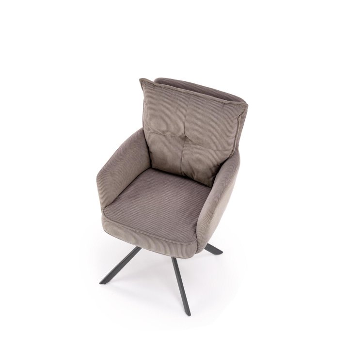 Krzesło popielate obrotowe do salonu z podłokietnikami i miękkim siedziskiem