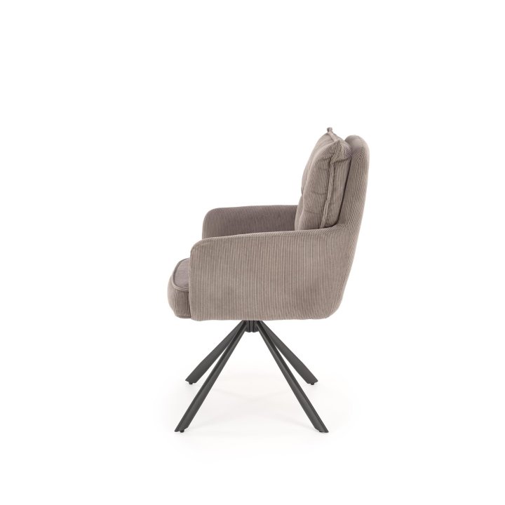 Krzesło popielate obrotowe do salonu z podłokietnikami i miękkim siedziskiem