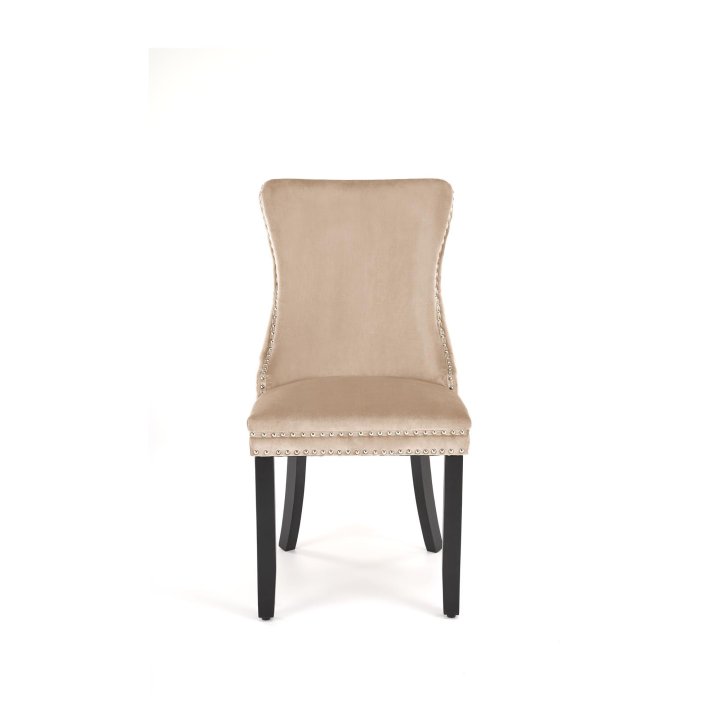 Krzesło do salonu beżowe tapicerowane z drewnianymi nogami